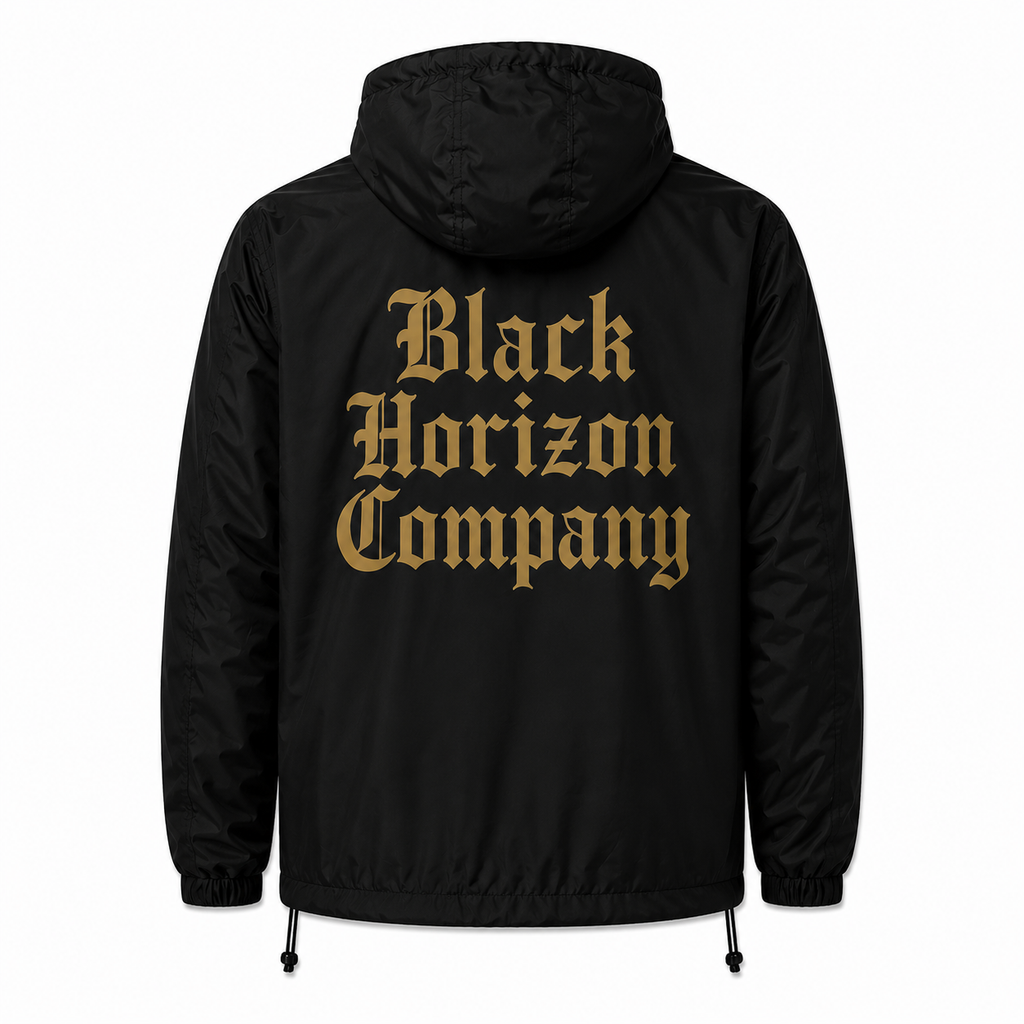 Black wind breaker with gold logo