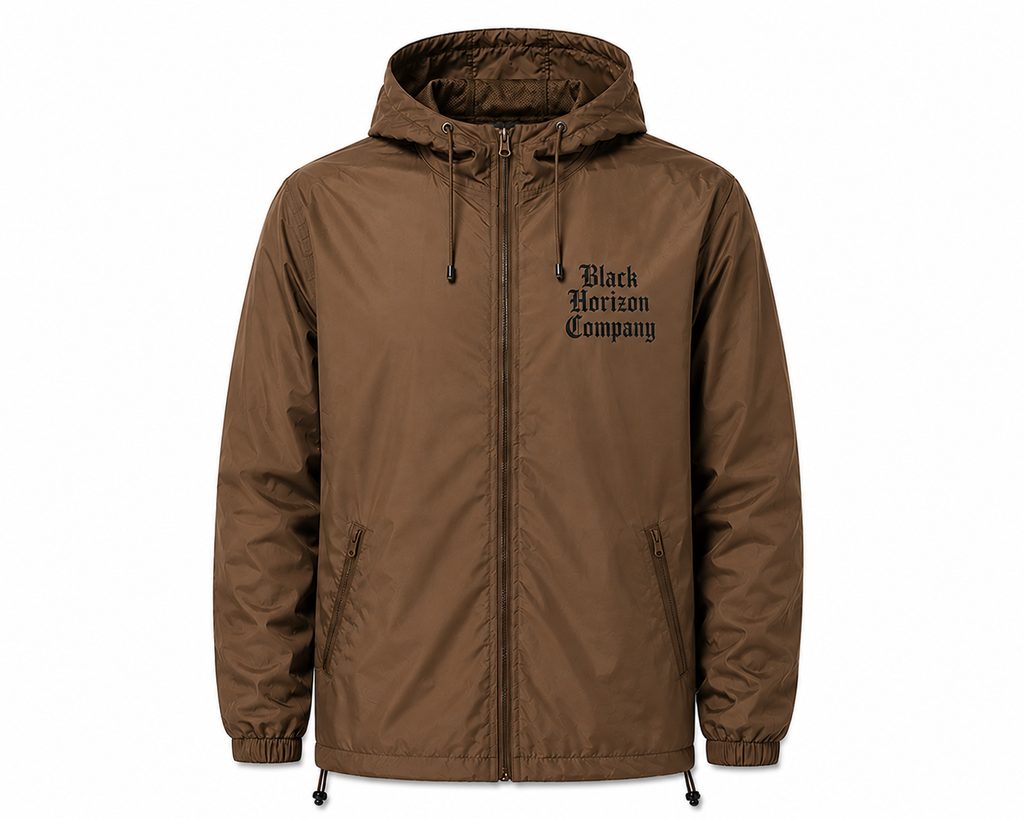 Black wind breaker with gold logo