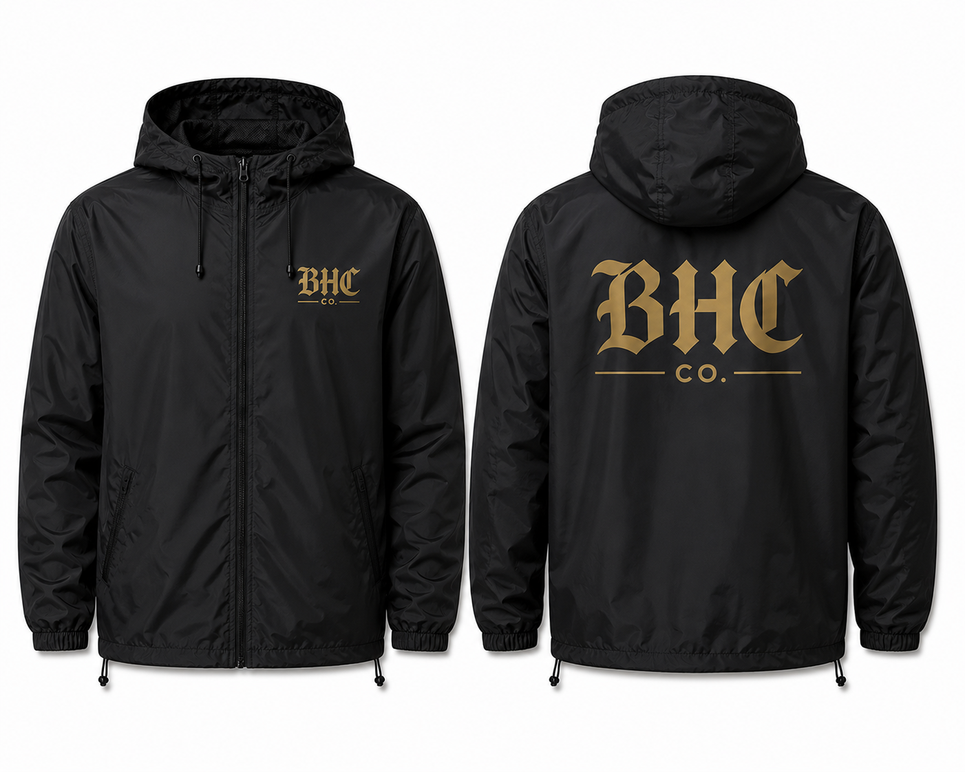 Black wind breaker with gold logo