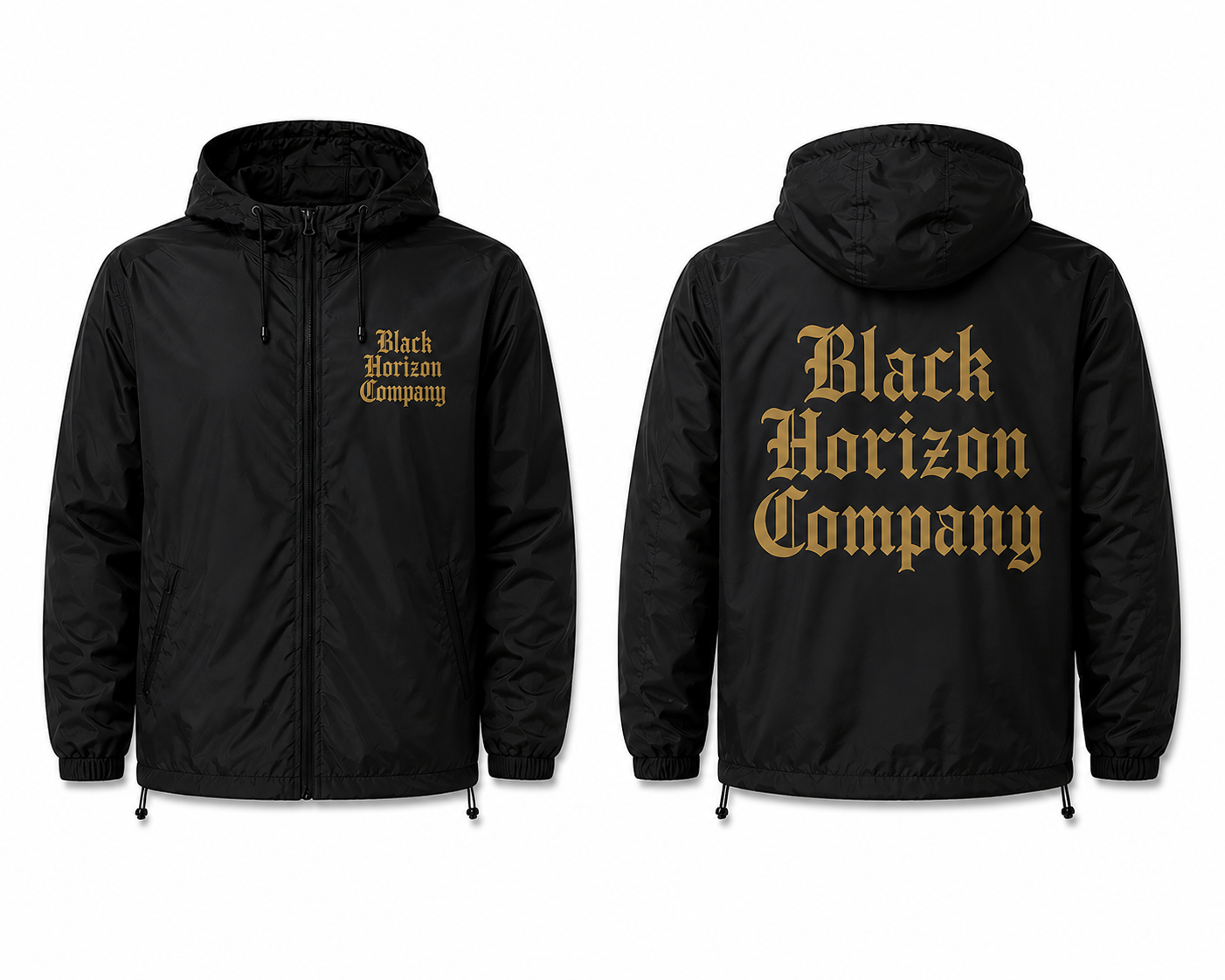 Black wind breaker with gold logo